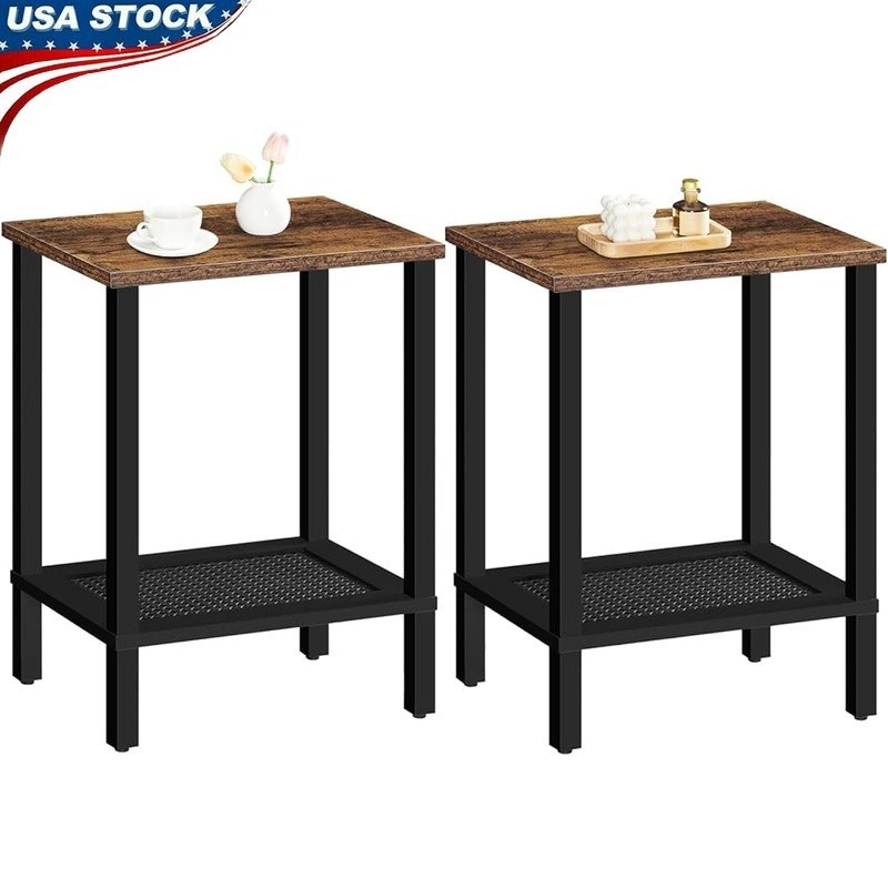 Space Saving End Table 2 Tier Storage Shelf Adjustable Feet Nightstand New