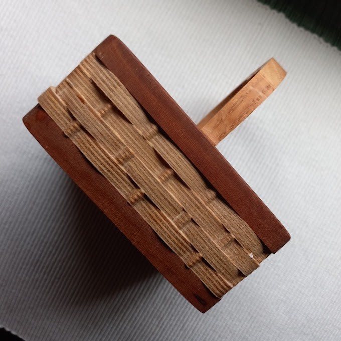 Cliff Rozar  Signed Basket Wood Handle Carved Pattern Bent Wood