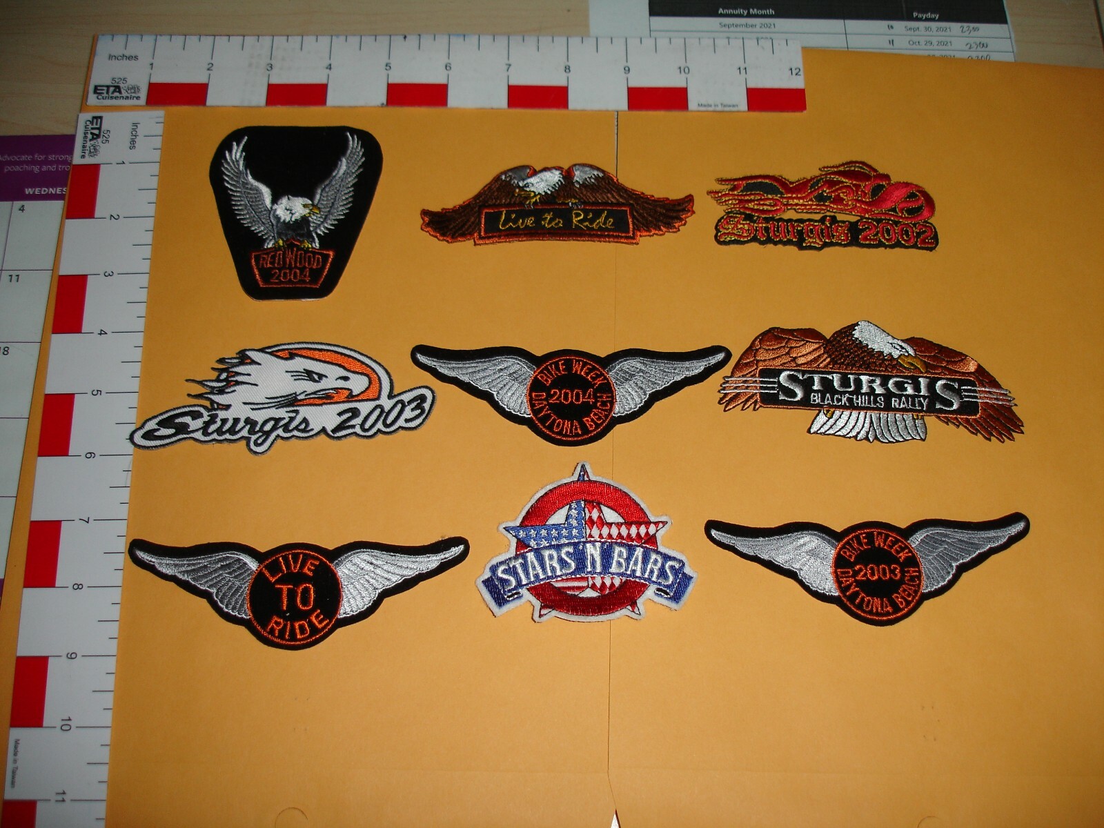 Biker  motorcycle patch collection ...live to ride, 9 patches in the set