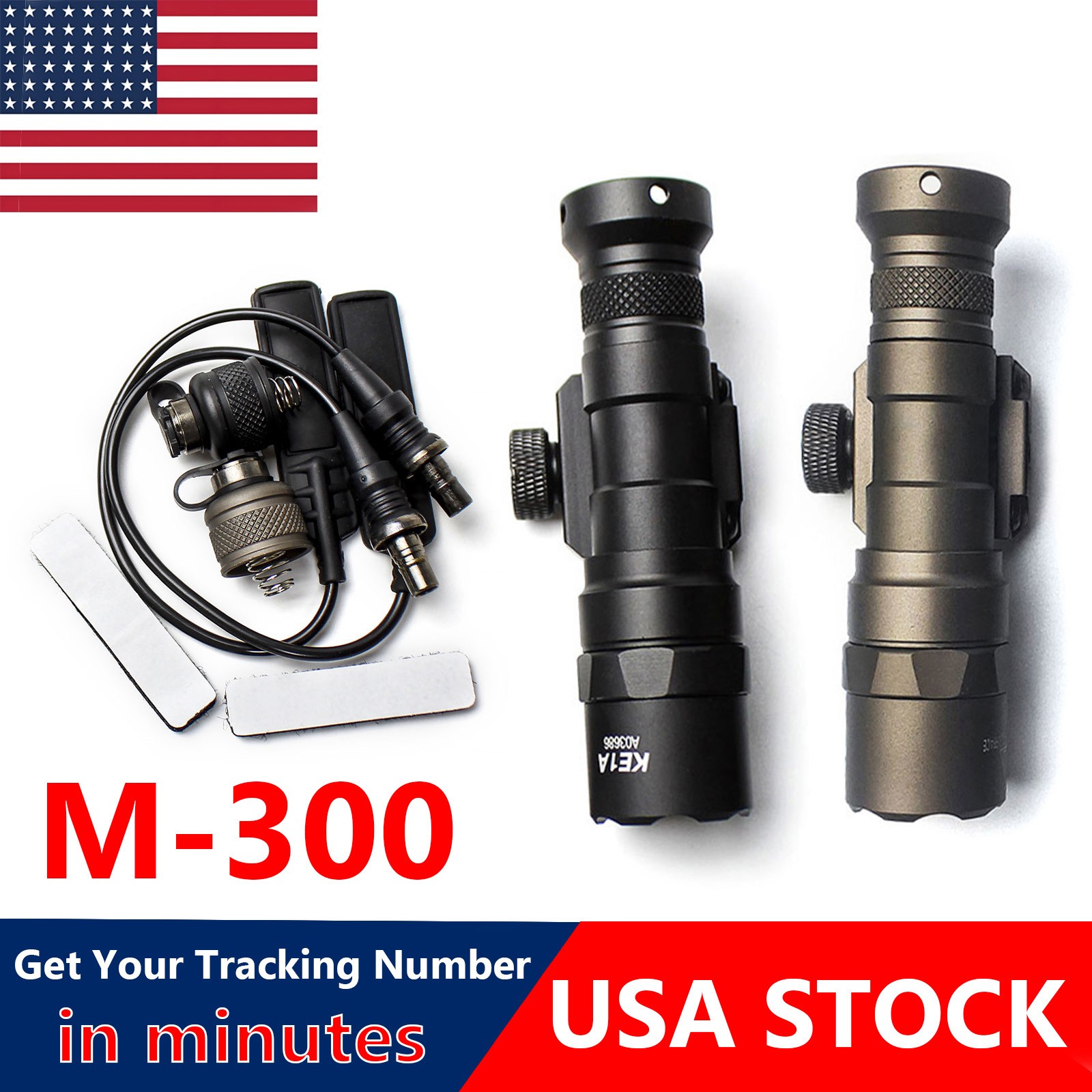 Metal M300B LED Weapon Light Mini Rifle Flashlight W/ Remote Switch & Tailcap US