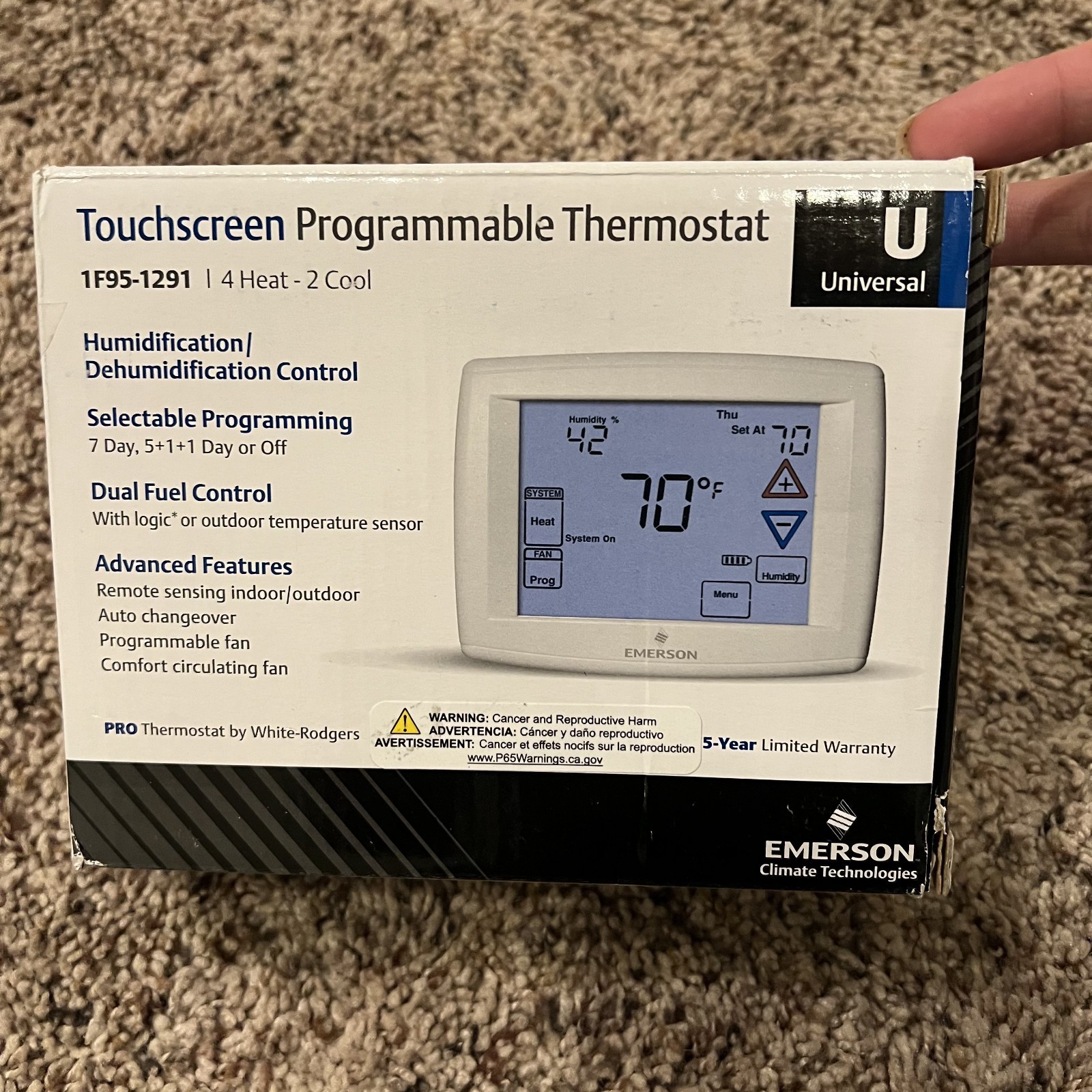 Emerson White-Rodgers Programmable Touchscreen 1F95-1291 Thermostat