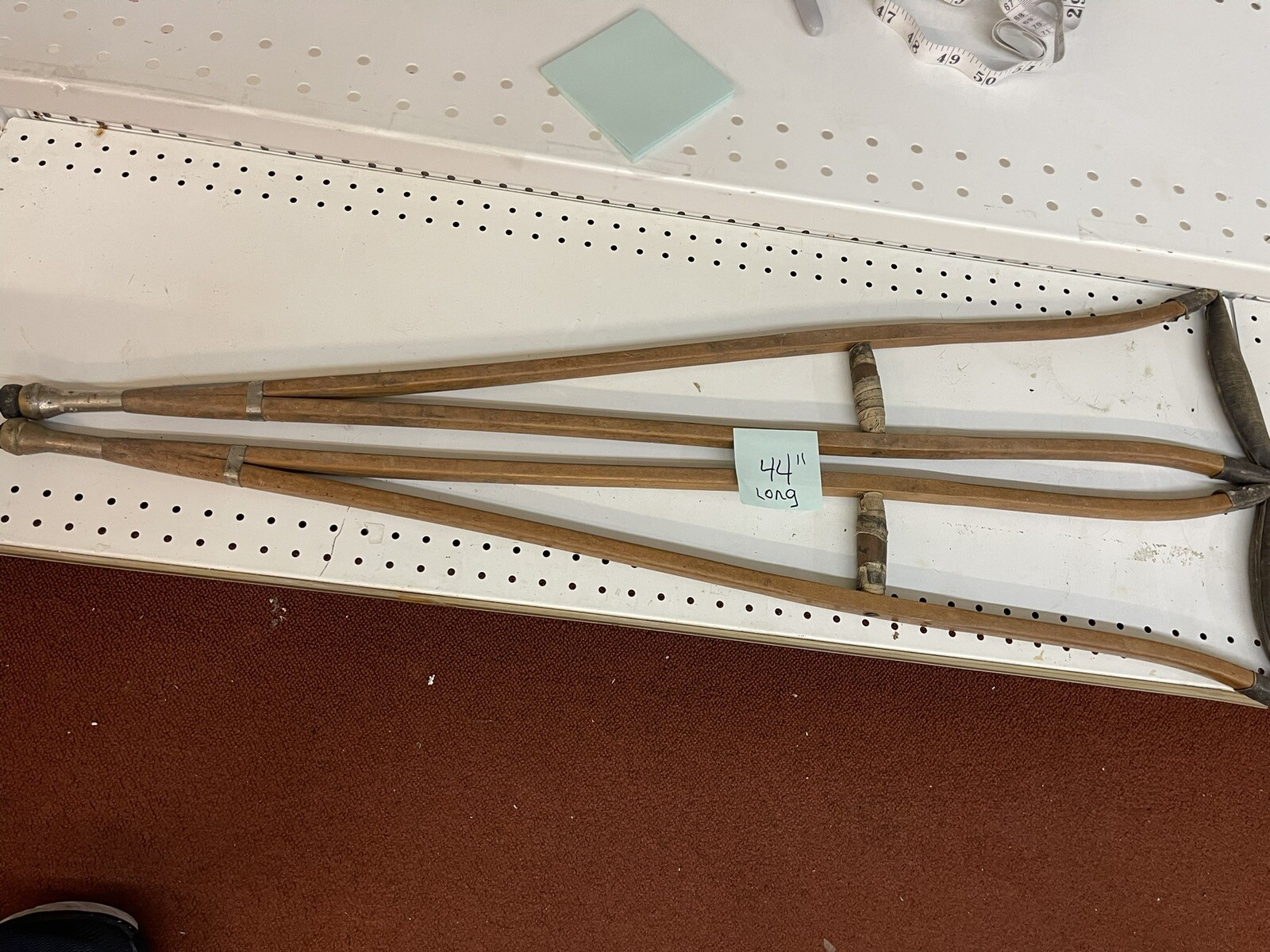 Rare Vintage Wooden Medical Crutches  44" - Civil War Era - Leather Crutch Pads
