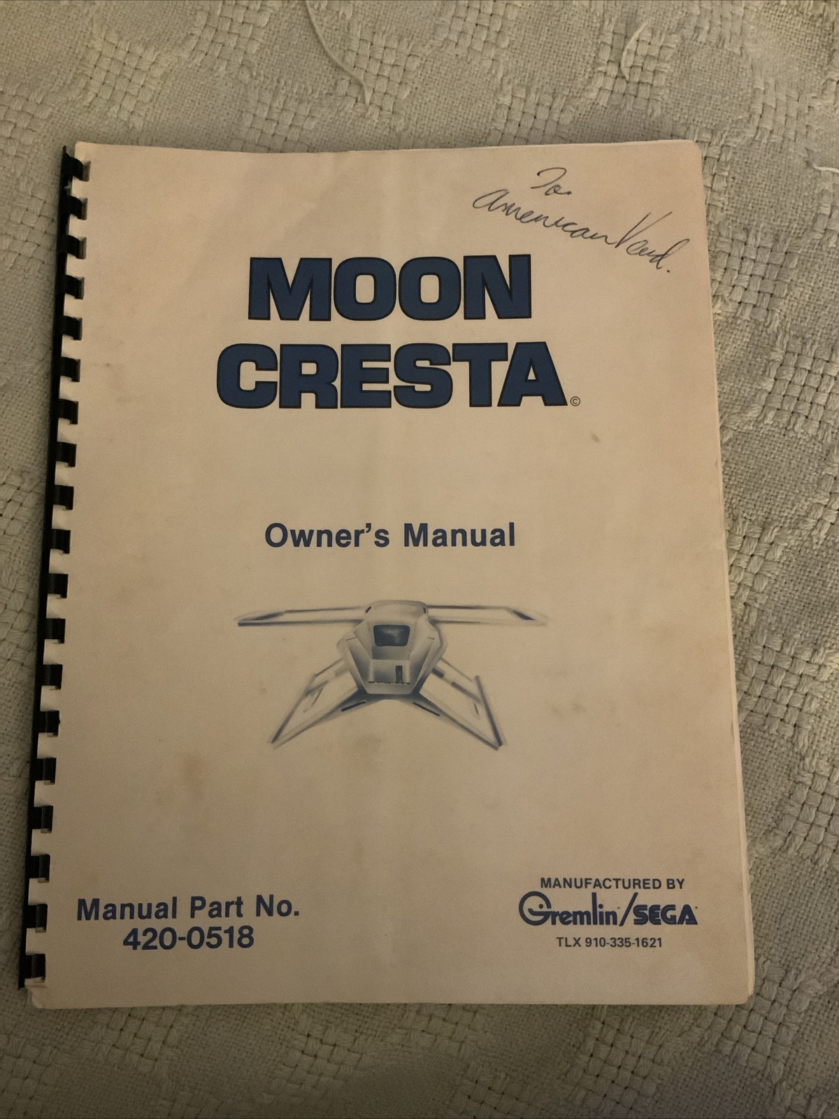 ORIGINAL-GREMLIN/SEGA-MOON CRESTA-OWNER'S MANUAL-SERVICE MANUAL & SCHEMATICS
