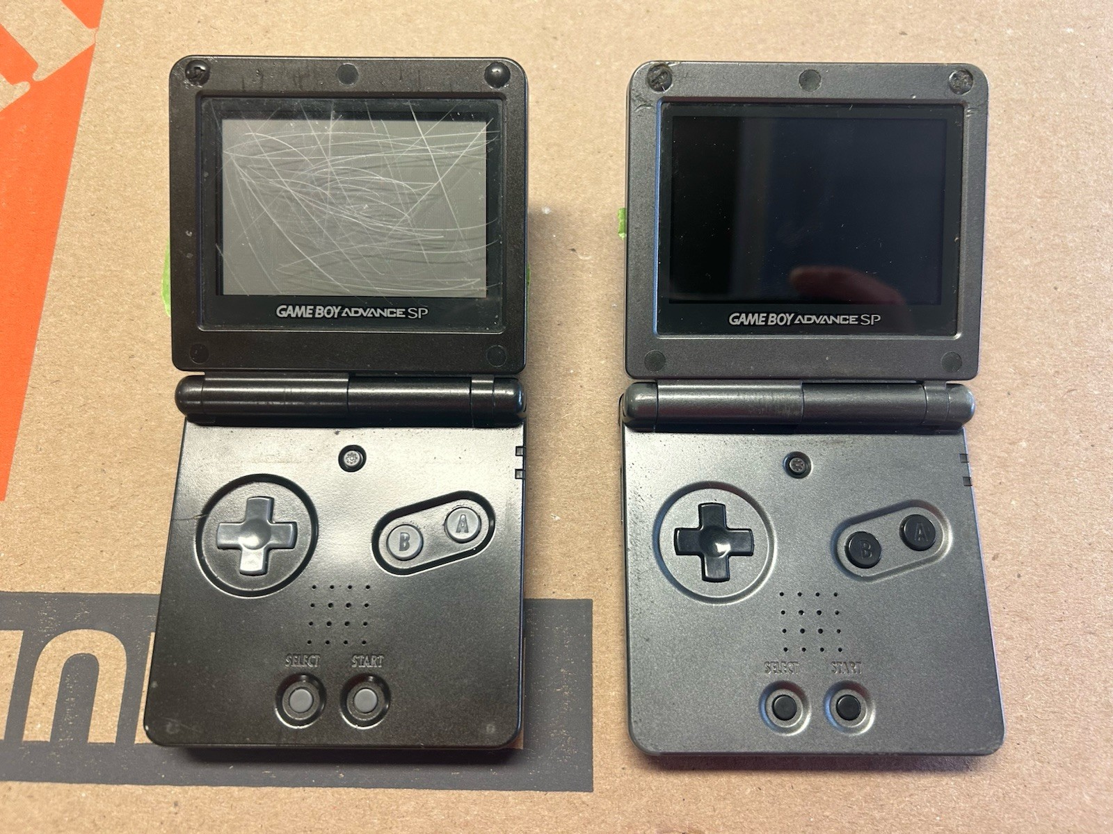 (2) Nintendo Game Boy Advance SP Systems Consoles LOT PARTS REPAIR BROKEN AS-IS