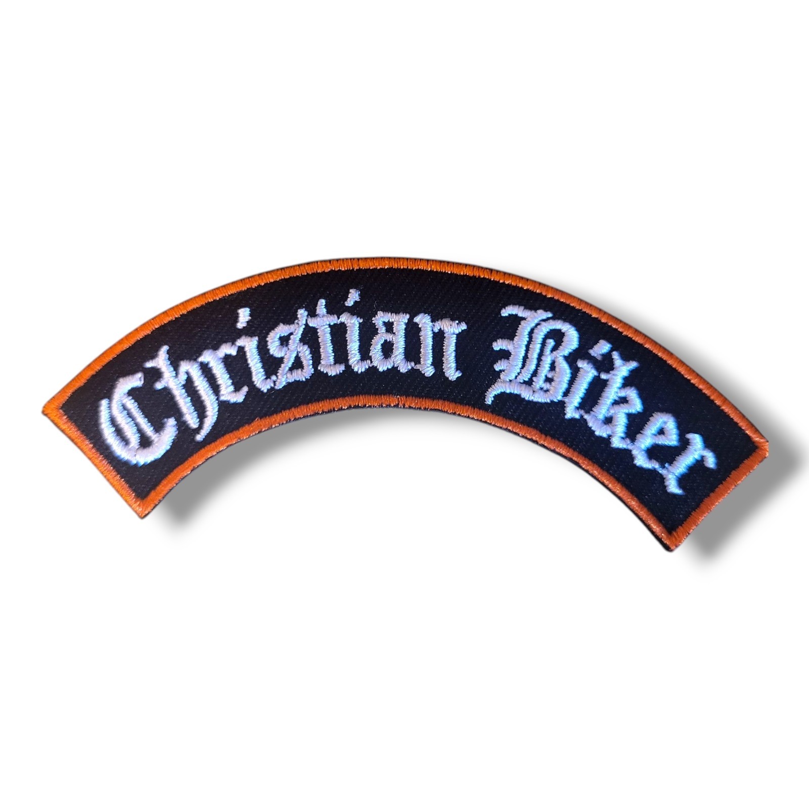 Christian Biker Black & Orange Patch With White Embroidered Letters  1" x 4"W