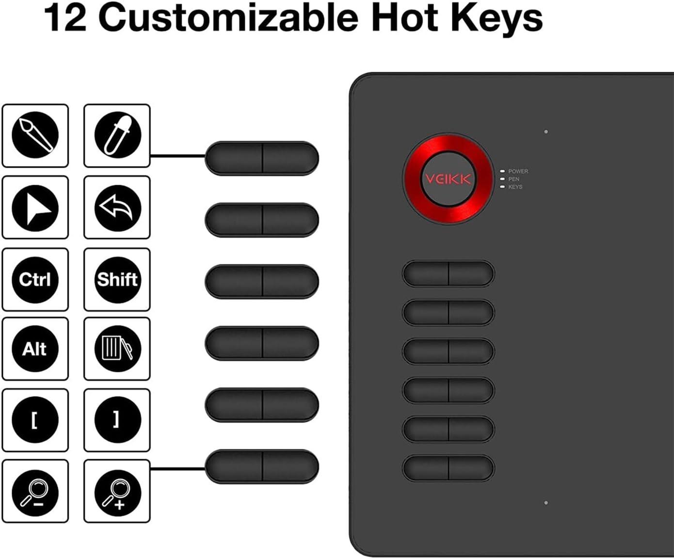 A15 Drawing Tablet Red 10x6" Wide 12 Keys Battery-Free Pen Linux/Android