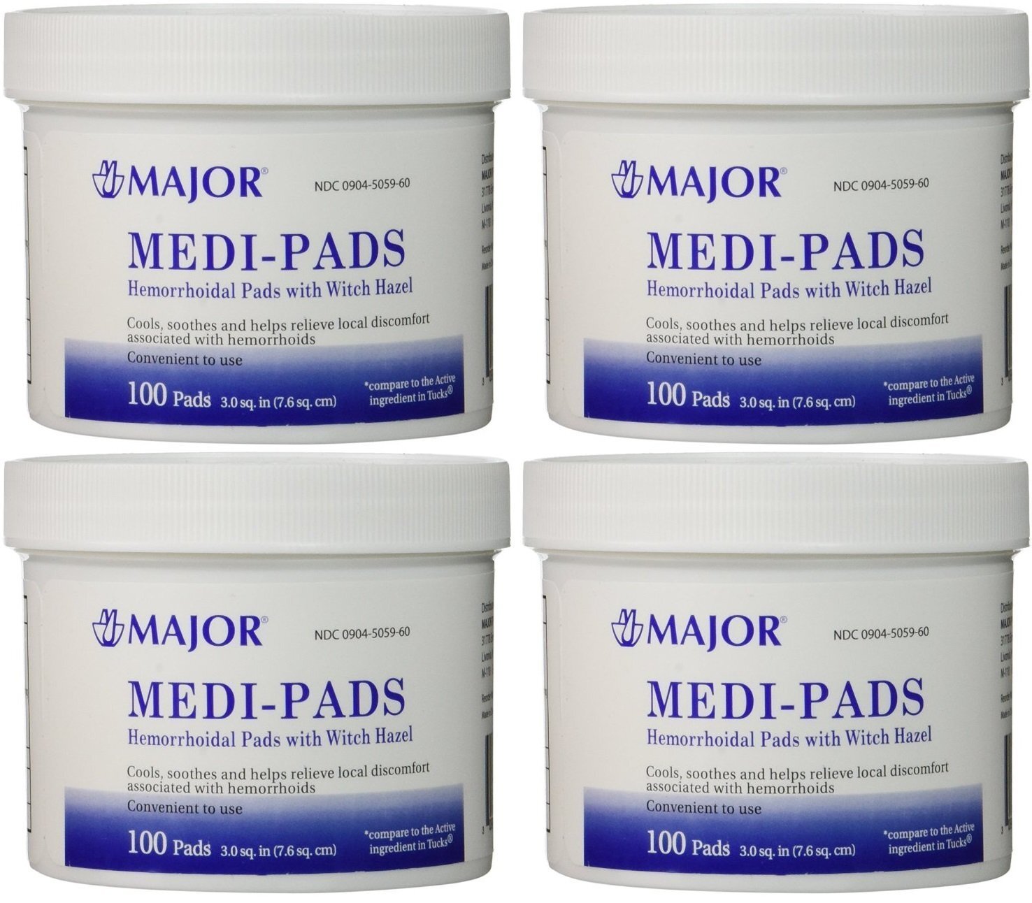 Major Medi-Pads (Tucks) Witch Hazel Hemorrhoidal Pads (Set of 4 Jars of 100)