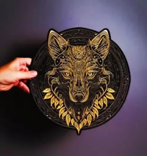 GOLDEN WOLF Large Back Patch for custom biker vest
