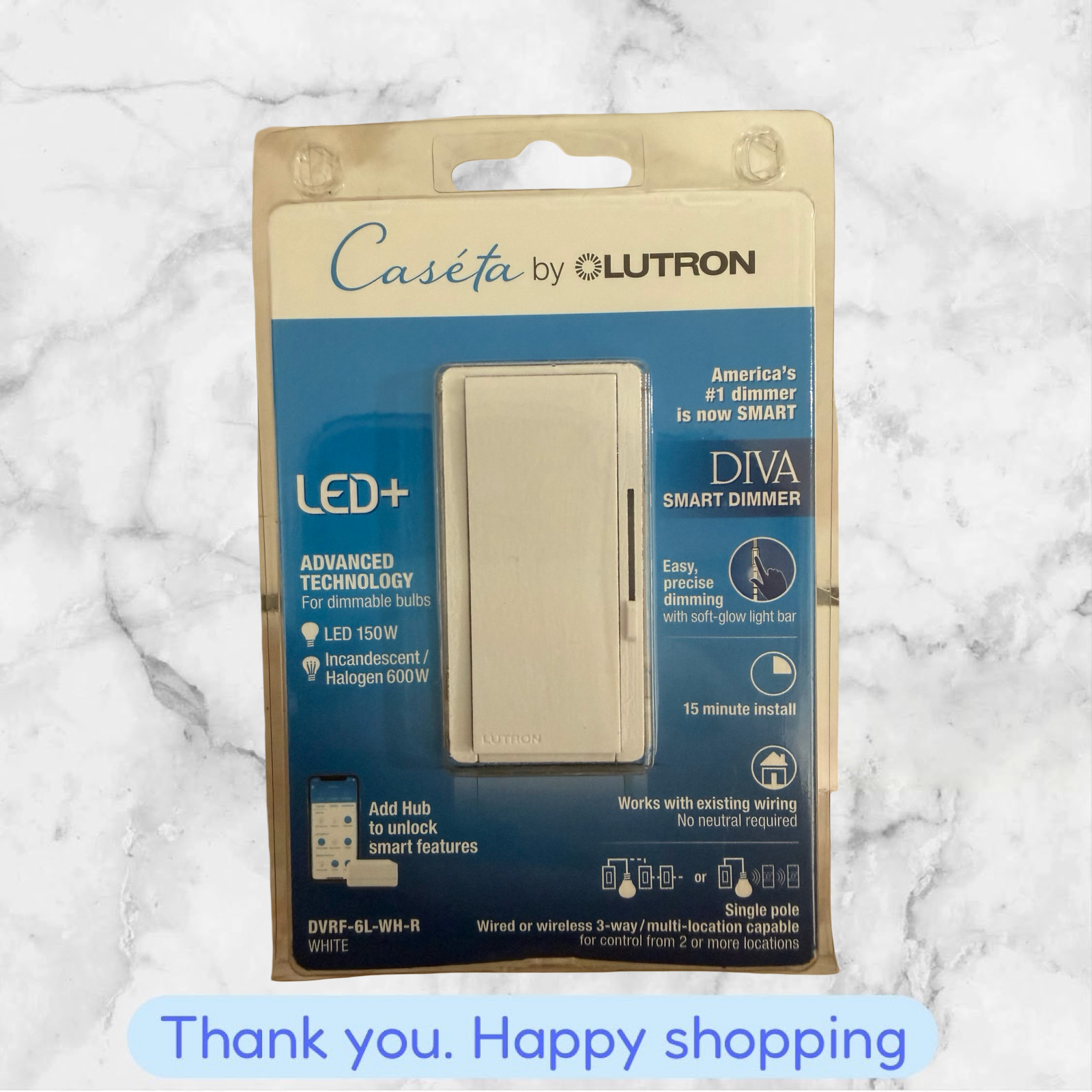 Lutron Diva Smart Dimmer Switch for Caseta Smart (DVRF-6L-WH-R) BRAND NEW SHIP