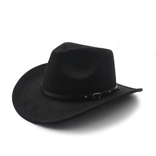 LIDHAY Wide Brim Felt Cowboy Hat for Women Men Western Suede One Size Black