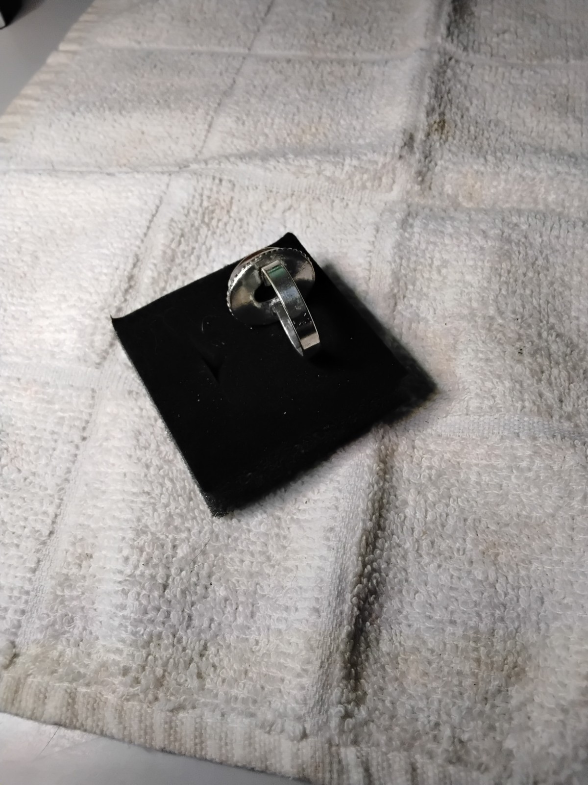 Tiger's Eye Oval Ring Bezel Set In Rhodium Plated Setting. Size 7