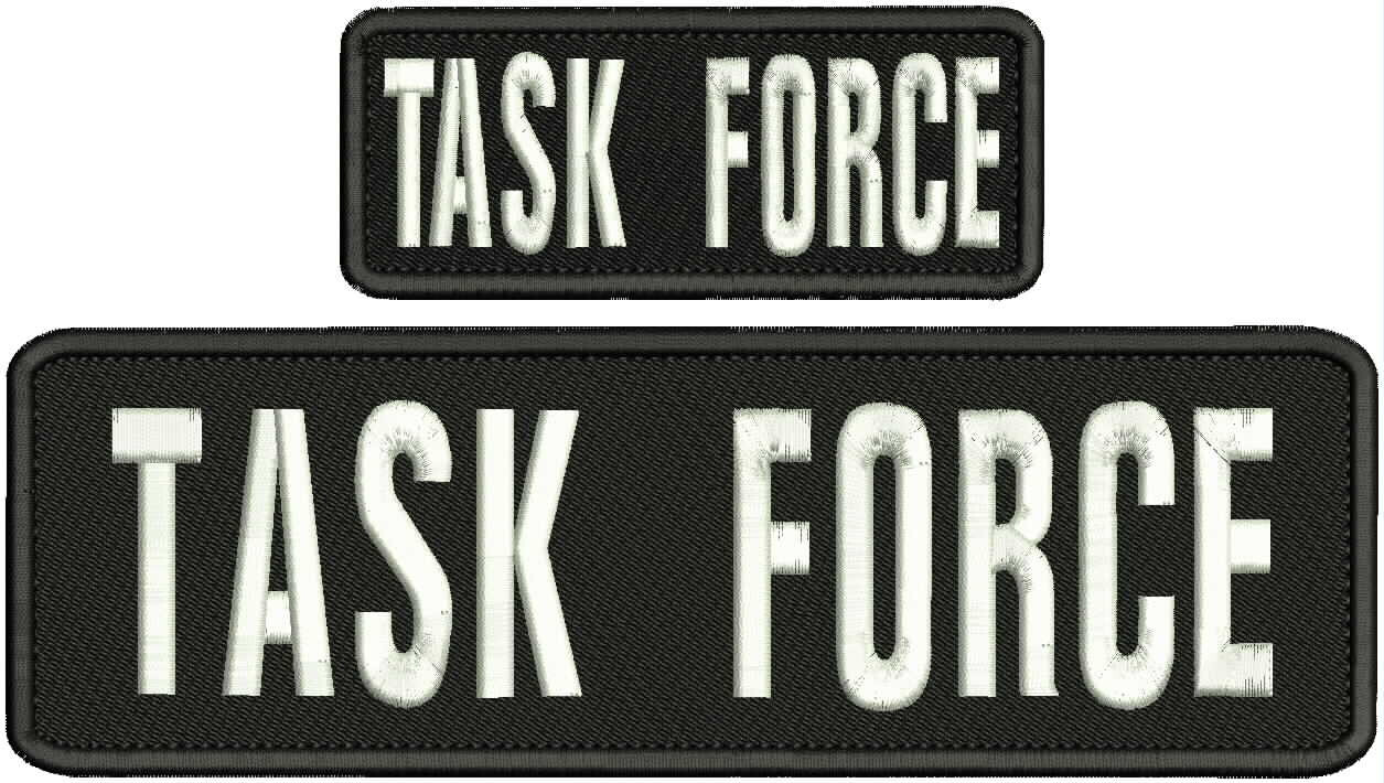 TASK  FORCE  Embroidery Patch 3X10 and 2x5  Hook on back  White ON BLACK