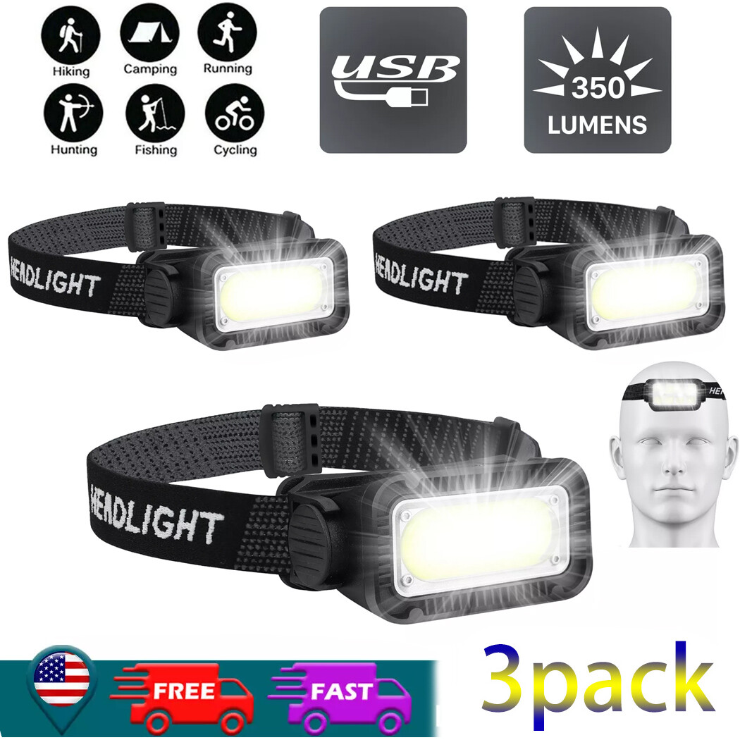 LED Headlight Lamp Torch CE Camping Induction Headlamp USB Rechargeable 3PCS