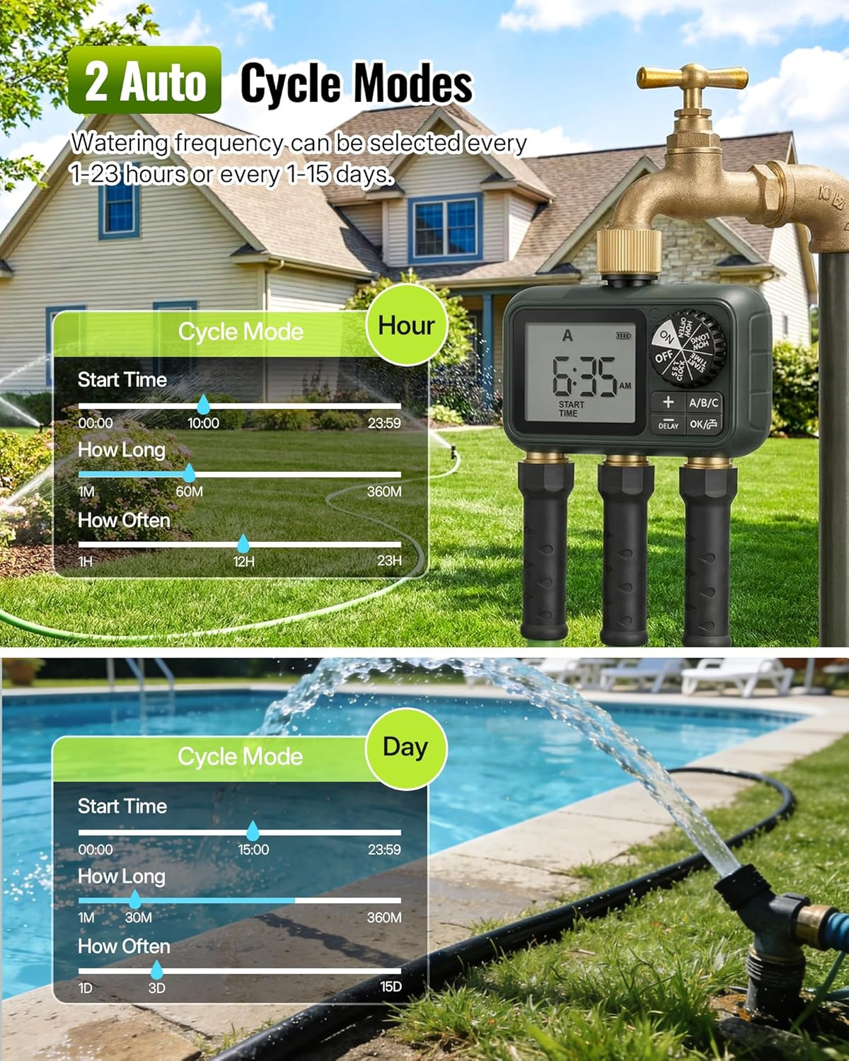 Programmable Brass Sprinkler Timer with 3 Outlets for Garden & Lawn Care