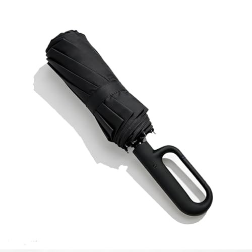 Windproof Umbrella, Compact Reverse Folding with Carabiner Handle, UV & Black