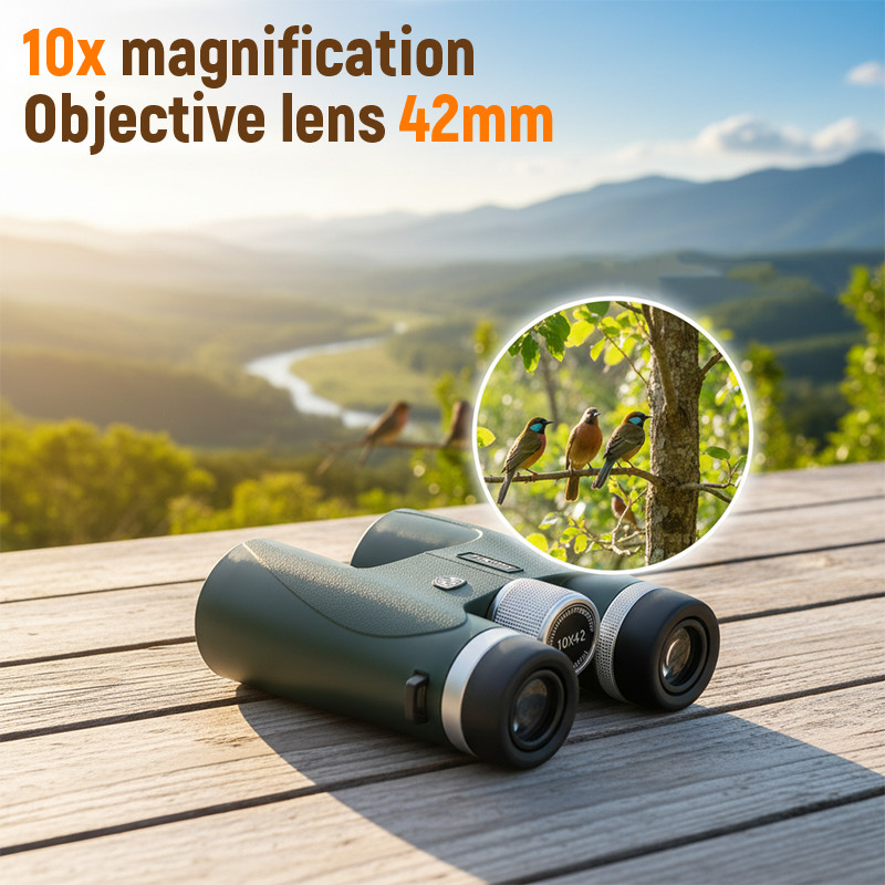 HD10x42 Binocular BK7 Large Prism Optical System Tripod Adaptable Rubber Armor