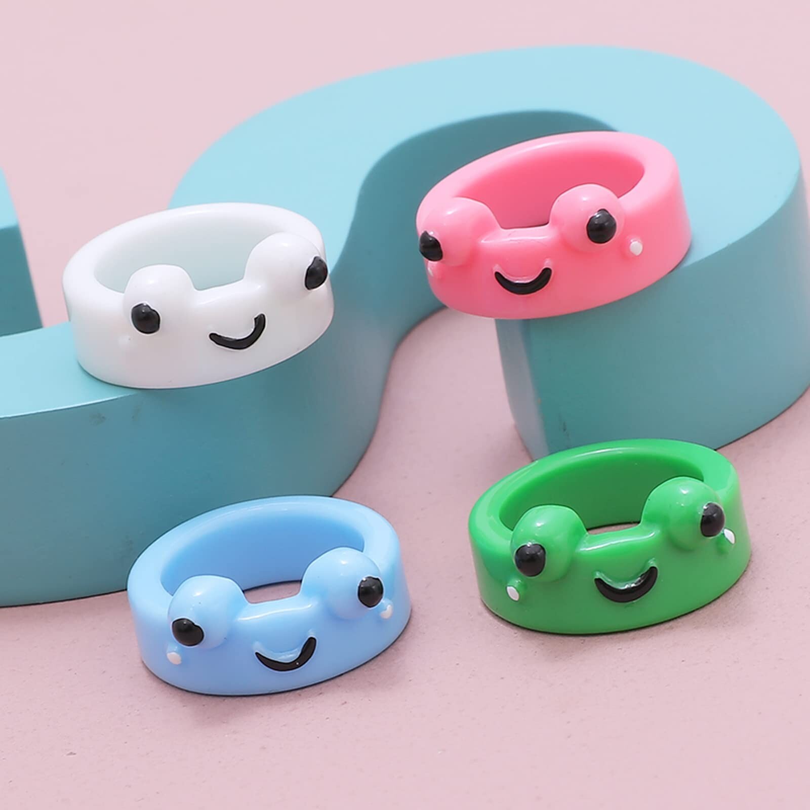5Pcs/set Acrylic Frog Rings Women Lover Polymer Clay cute Resin Rings for Wom...