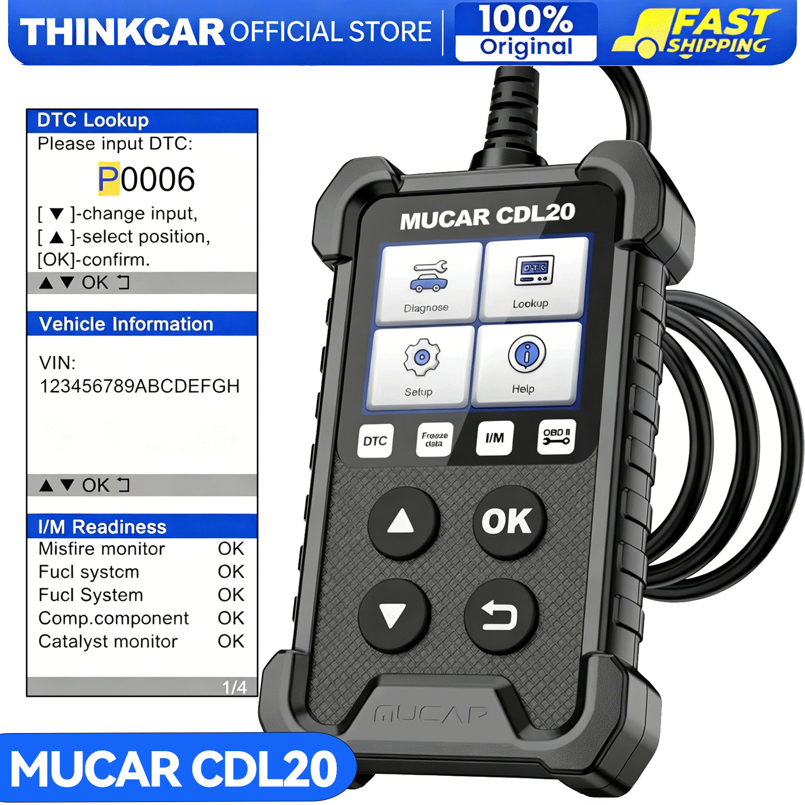 MUCAR Car Fault Code Reader Check Engine Light Smok Test OBD2 Diagnostic Tool