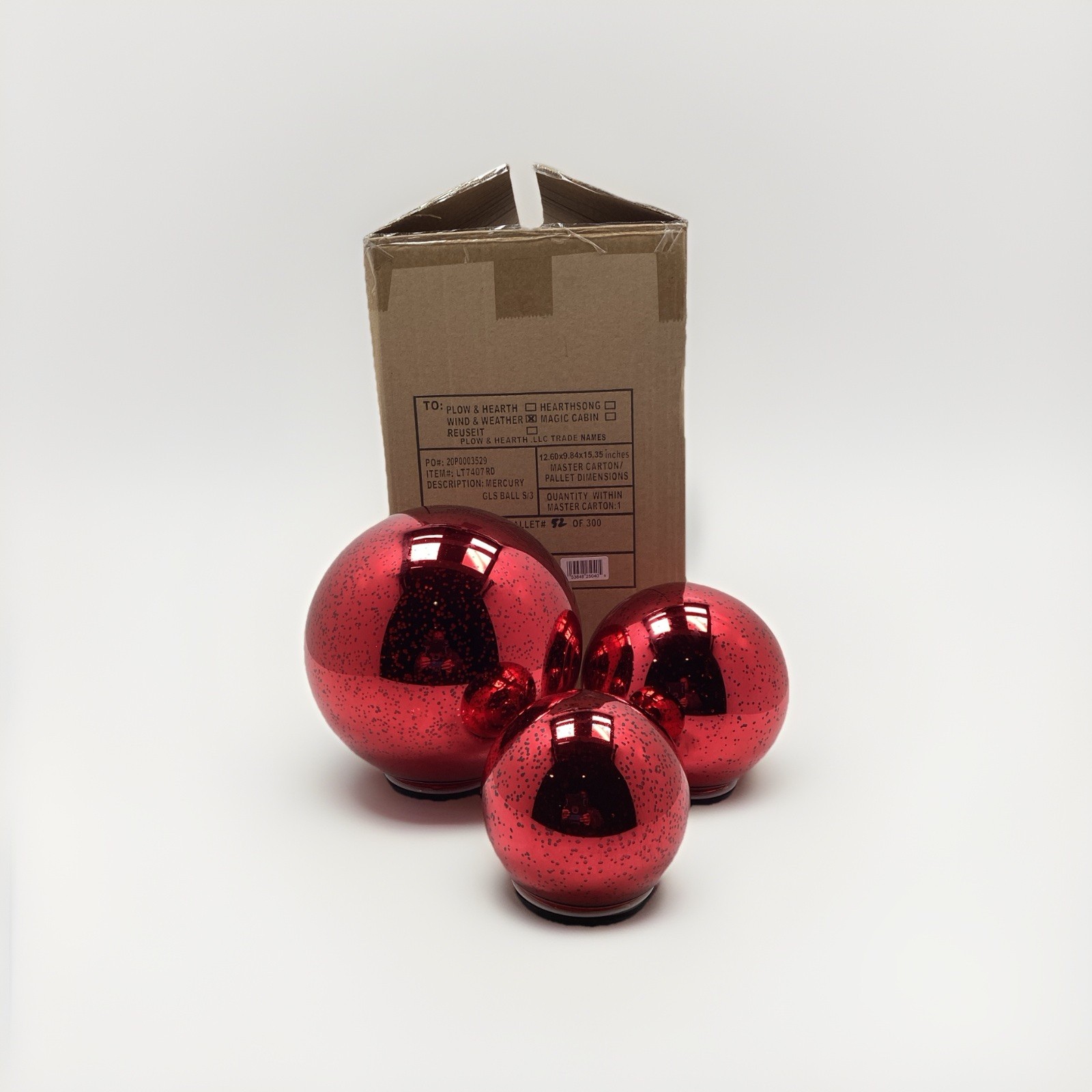Wind&Weather Mercury Glass Ball Lights - Red Set Of 3,  Batteries Not Included