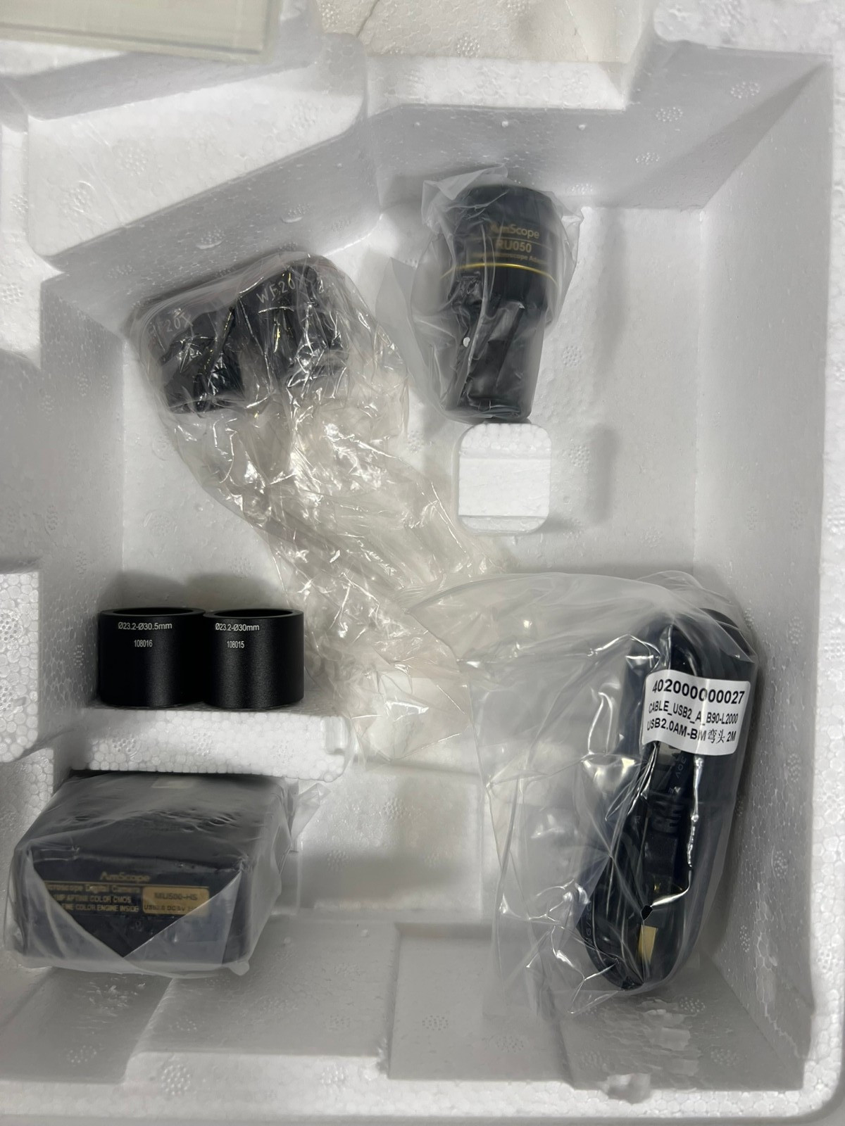 AmScope T120B-5M 40X-2000X Trinocular Microscope 5MP Camera New Open Box