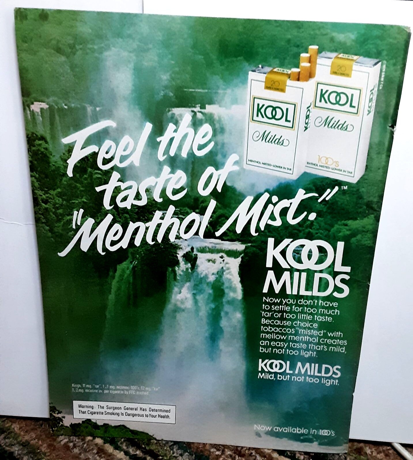 1979 Kool Cigarettes Feel The Taste Menthol Mist Waterfall Original Print Ad