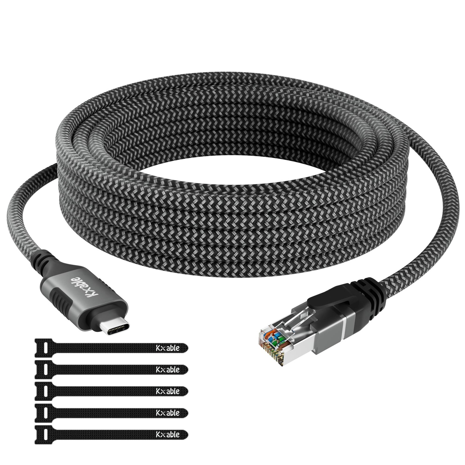 USB C to Ethernet Cable 10FT, Type C RJ45 Cord, Gigabit Grey