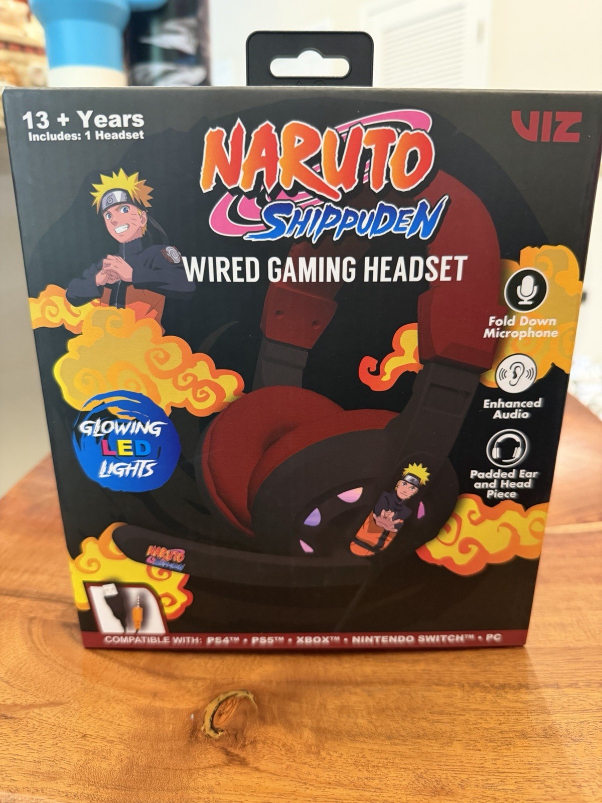 Naruto Shippuden Wired Over-Ear Gaming Headset 3.5mm LED Fold-Down Mic
