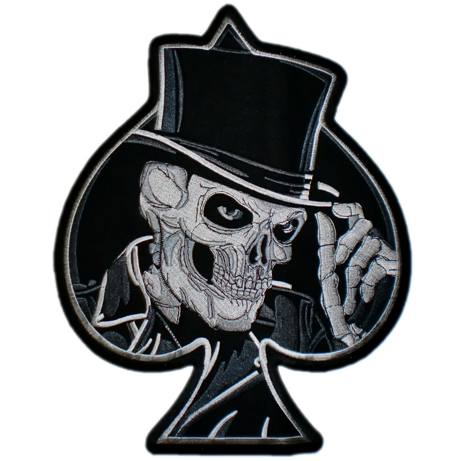 BIG Skull Skeleton Spade Top Hat Vest Jacket Biker Back Patch Rider Motorcycle