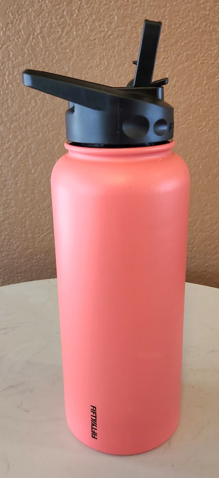 Fifty/Fifty Sport Water Bottle Straw Cap with Wide Mouth, 34 oz/1 Liter Coral