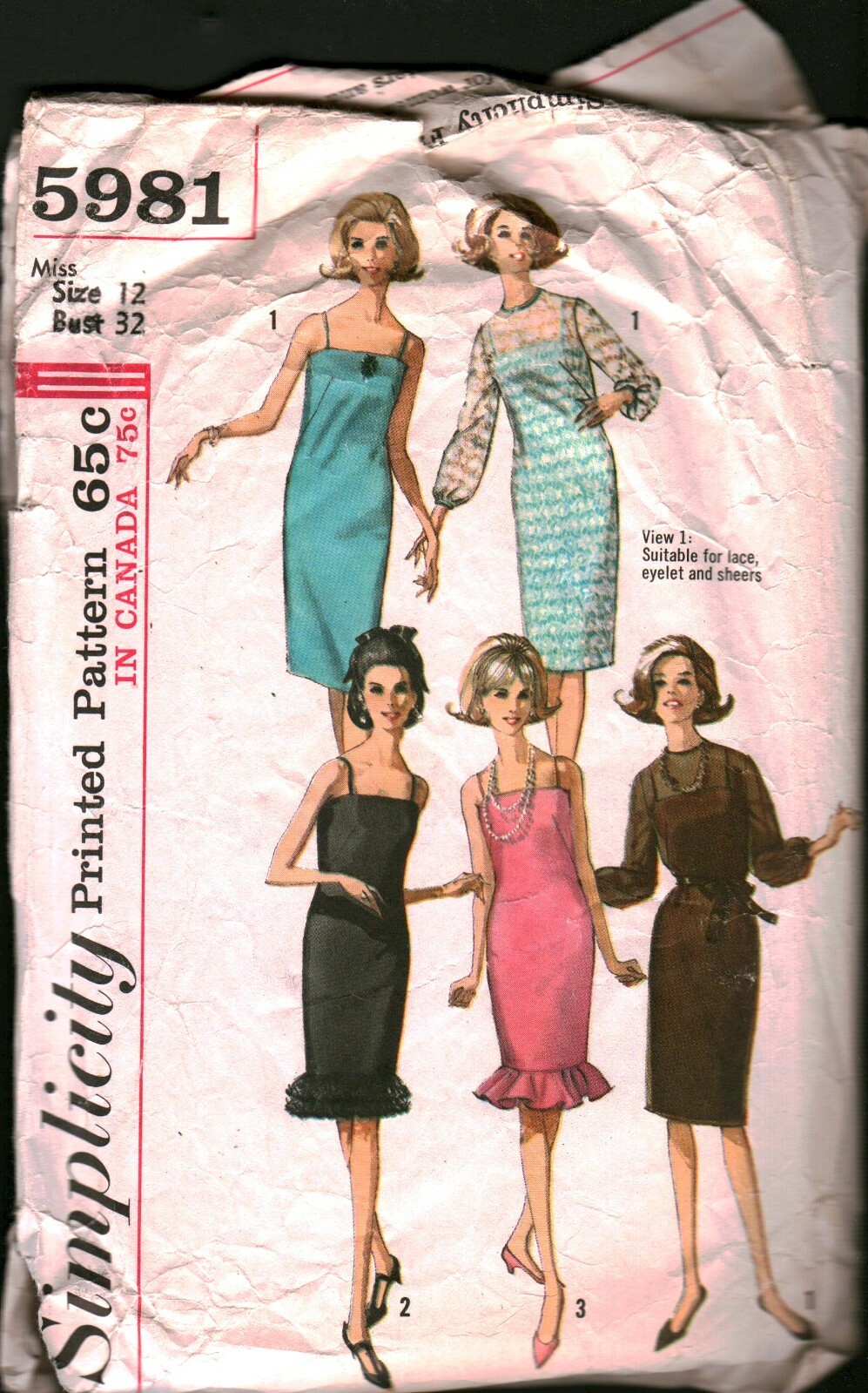 5981 Vintage Simplicity SEWING Pattern Misses  1960s One Piece Slip Dress OOP