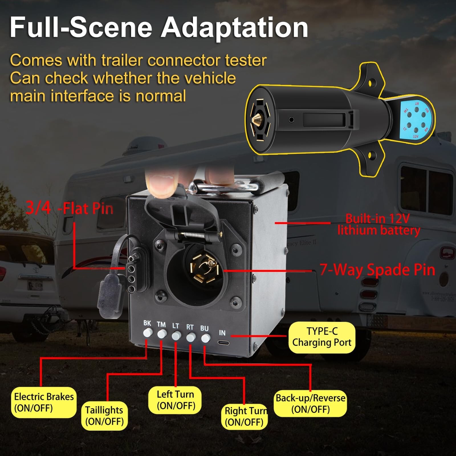 Portable Trailer Light Tester Box with 12V 10Ah Battery,Wireless Remote Control