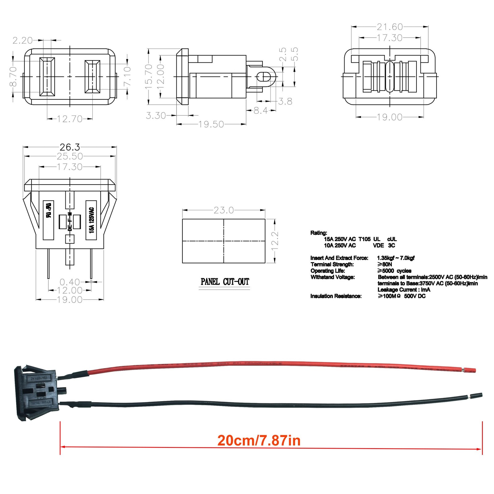 2pcs 2 Pins Us Power Socket Plug Panel 10a 125v Ac Panel Mount Outlet Industrial