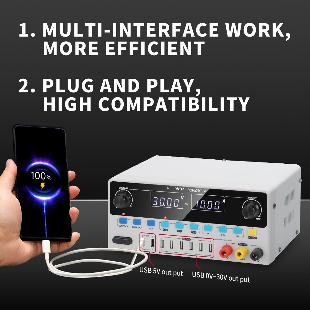 WEP 300W DC Adjustable 0-30/10A Lab Power Supply Variable Bench Switching