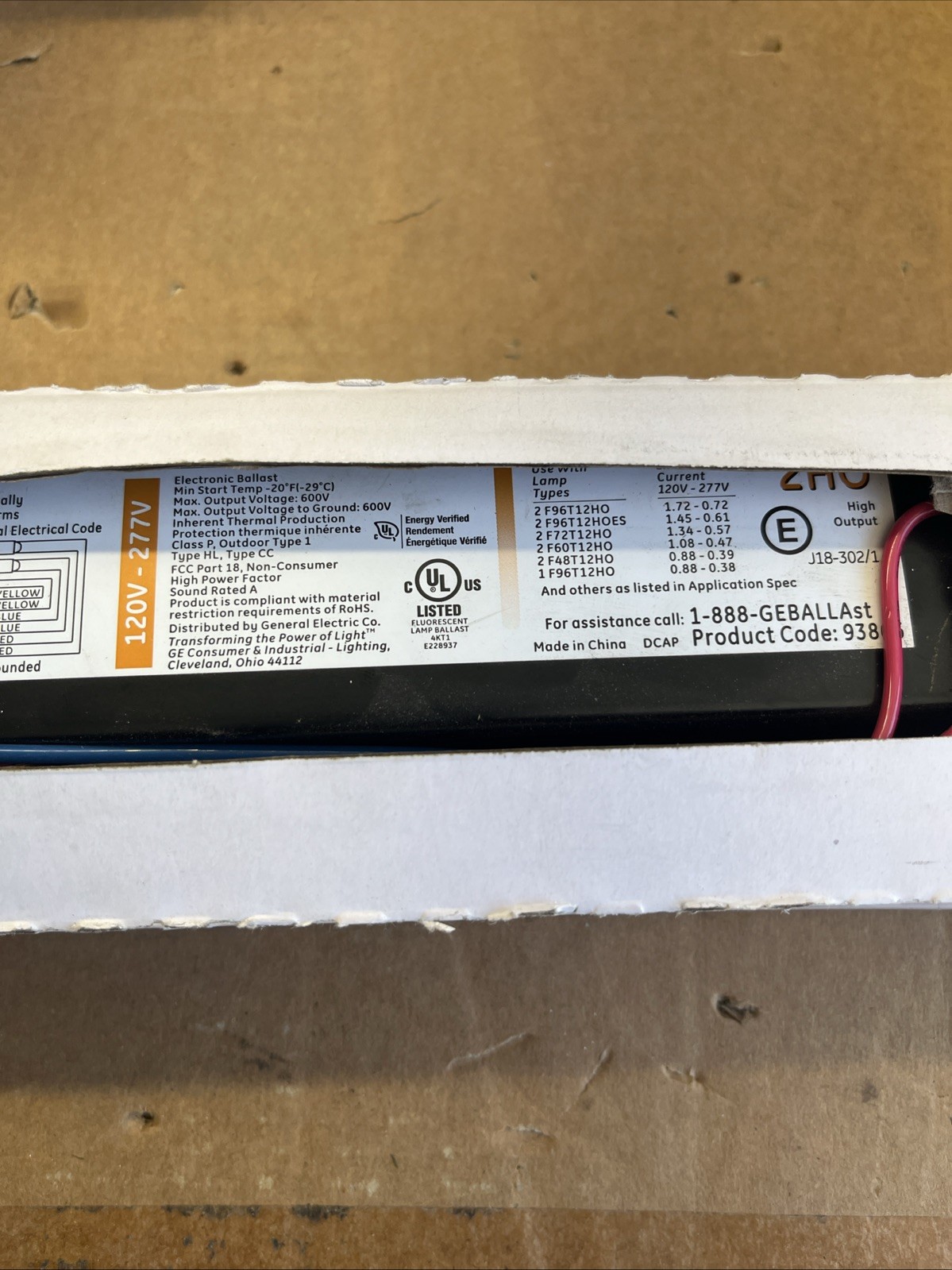 G E Lighting 93866 296HOMV Ballast