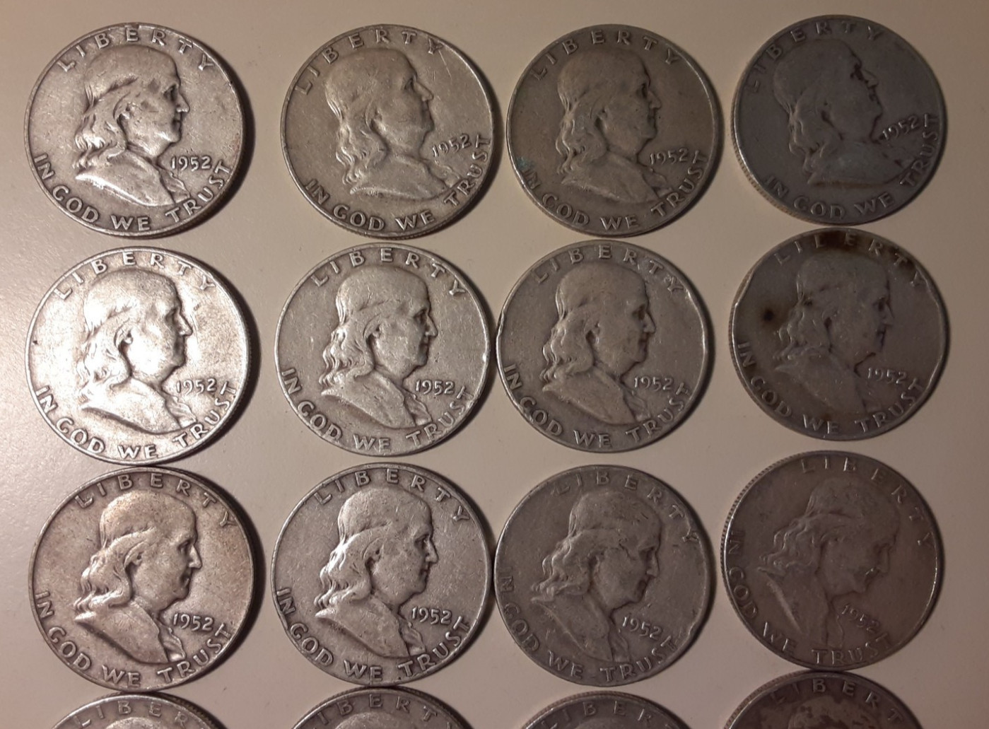 1952-D $10 Face Value 90% Silver Franklin Half Dollars various grades (#3-RDF)