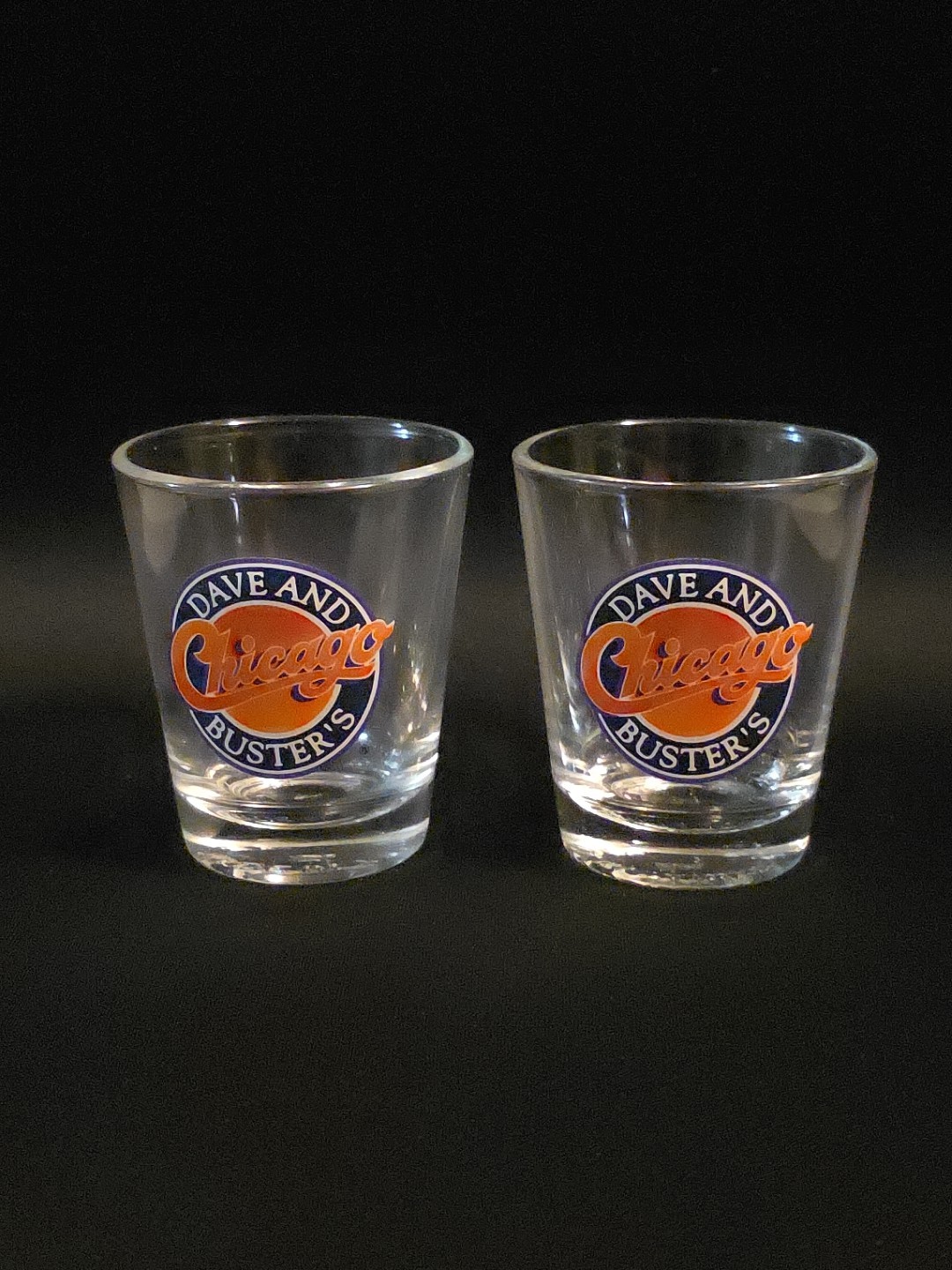 Pair Of (2) Dave And Buster's Chicago Shot Glasses
