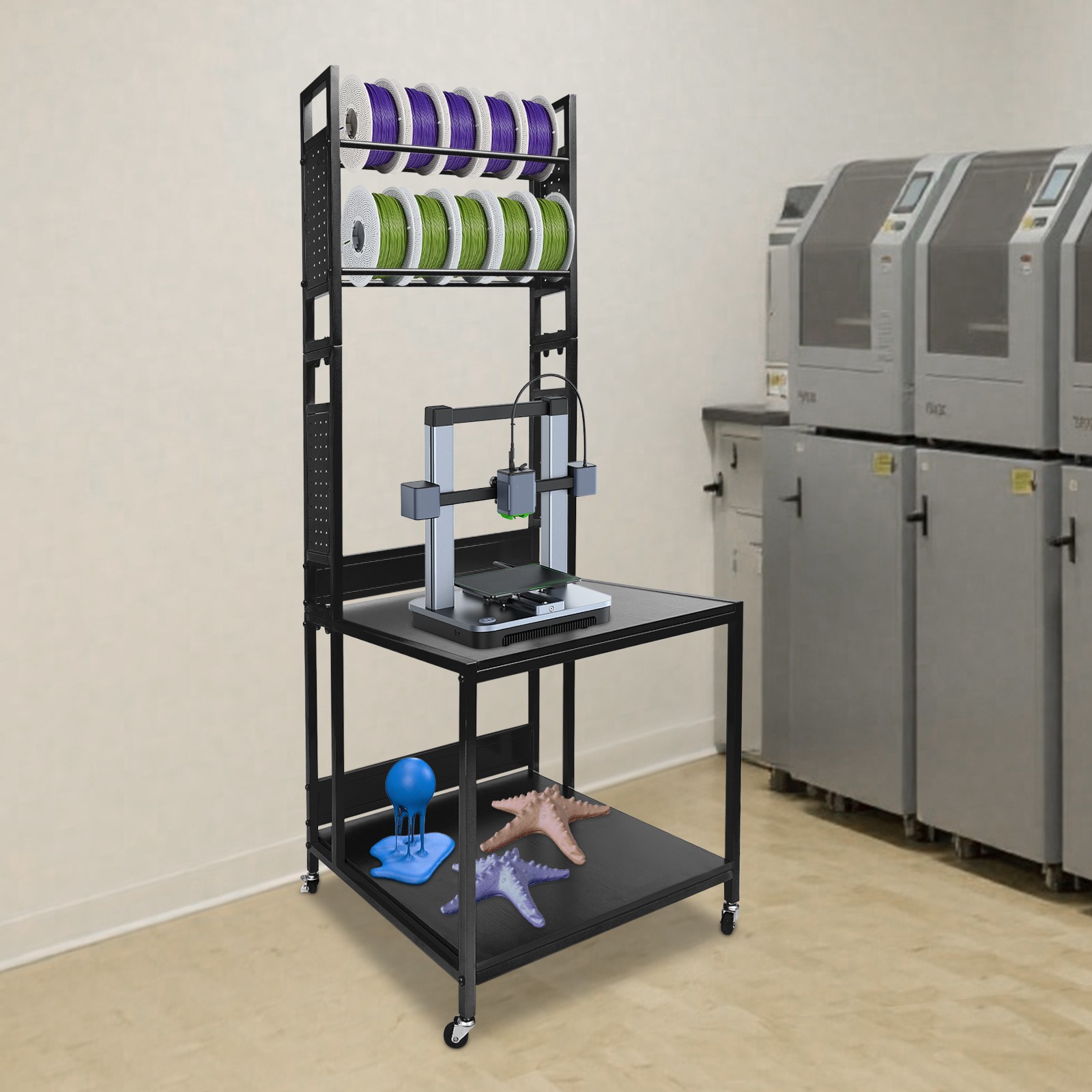 3D Printer Stand with Double Layer Filament Storage Rack Heavy Duty Mobile Table