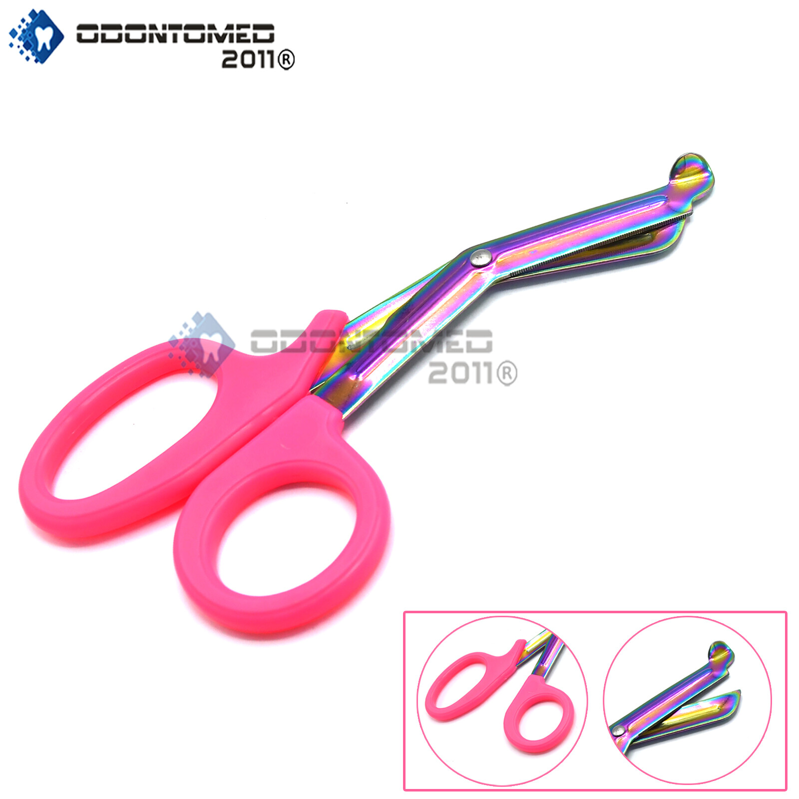 EMT Utility Scissors Shears 7.25" Pink Handle Rainbow Colored Blades New Brand