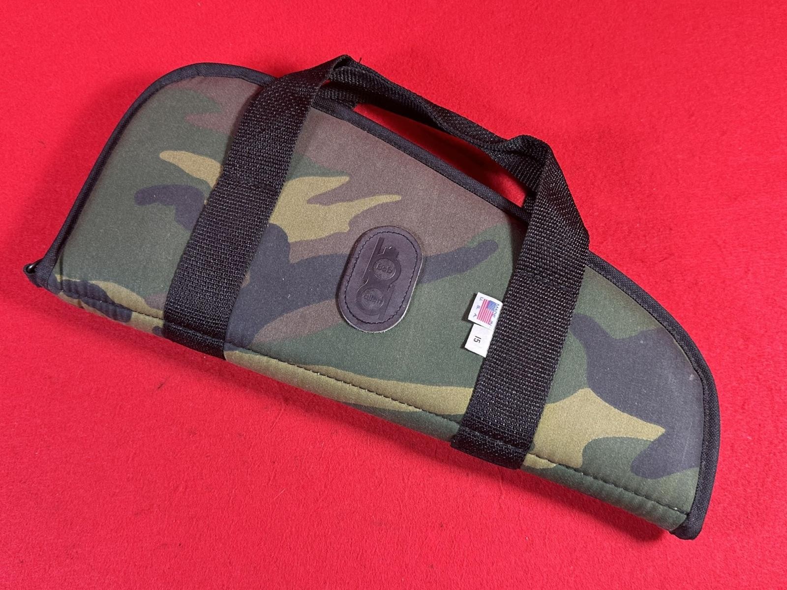 Vintage Bob Allen 15" Pistol Soft Case Camo Leather Badge NICE