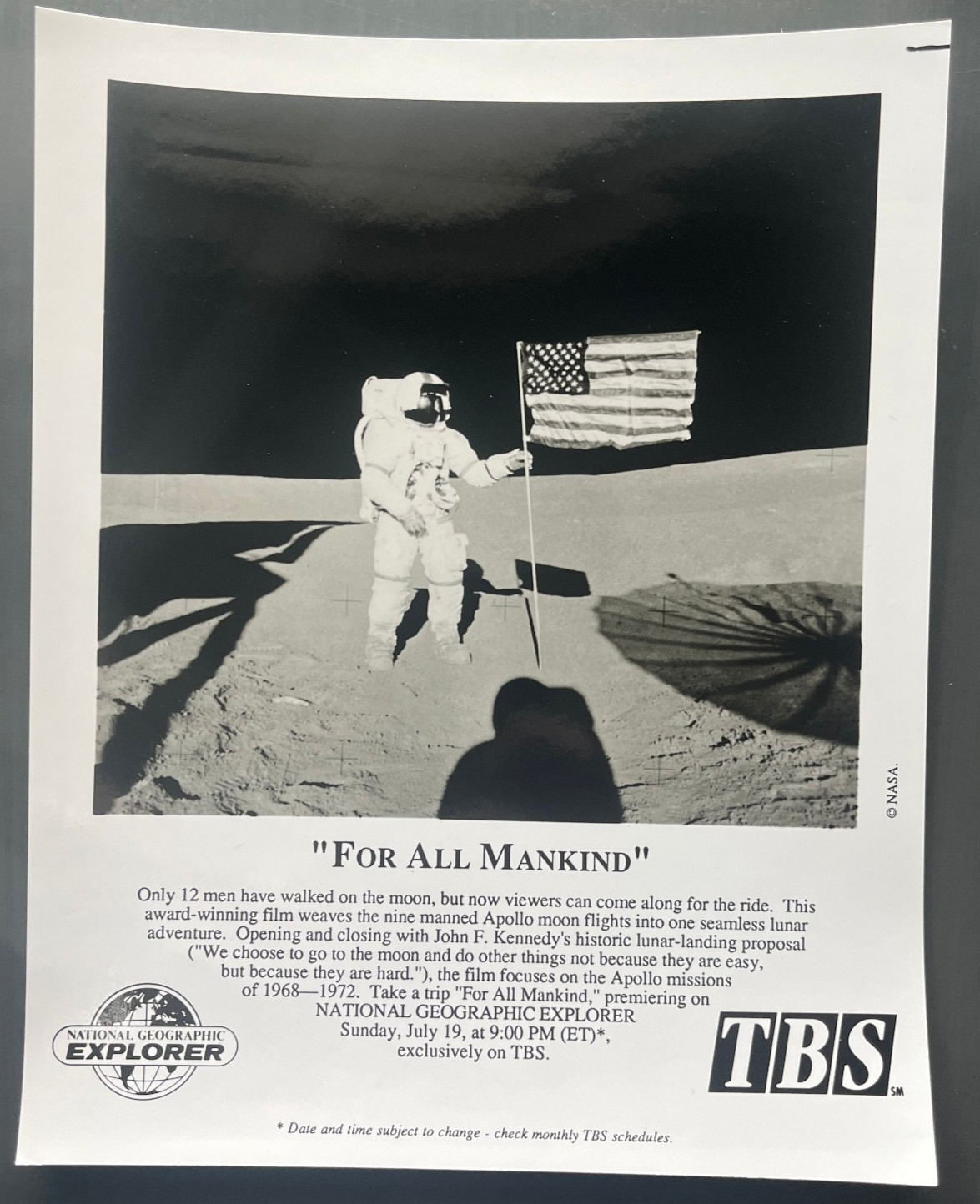 1989 FOR ALL MANKIND APOLLO SPACE FLIGHTS NATIONAL GEO. PRESS PROMOTIONAL PHOTO