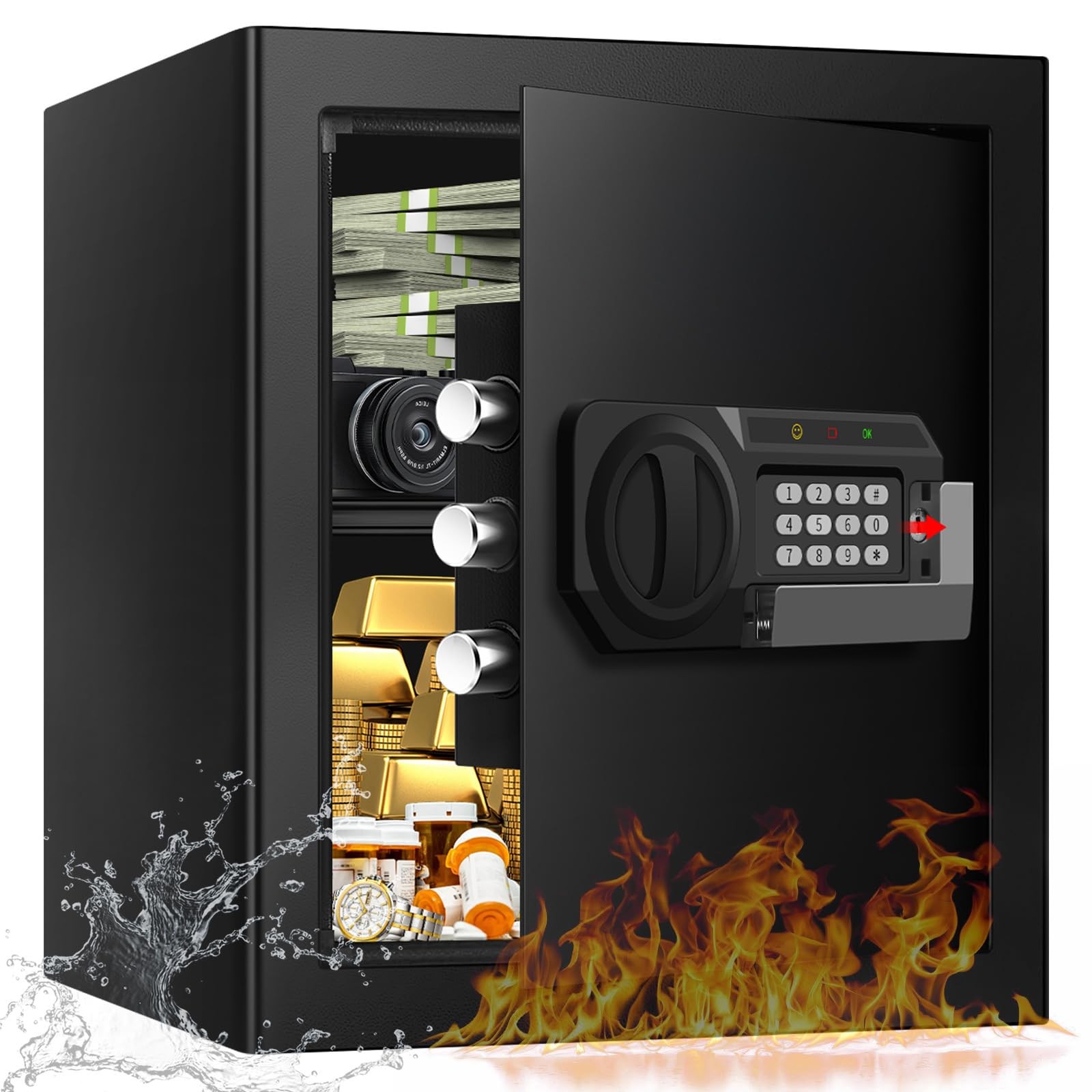 2.0 Cuft Security Safes for Home Use Fire and Water Proof, Steel Safe Box for...