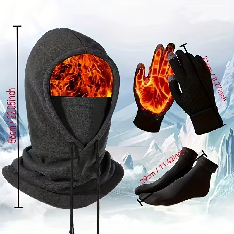 Winter Balaclava Set, Hat Scarf Gloves Socks, Thermal Windproof Ski Gear