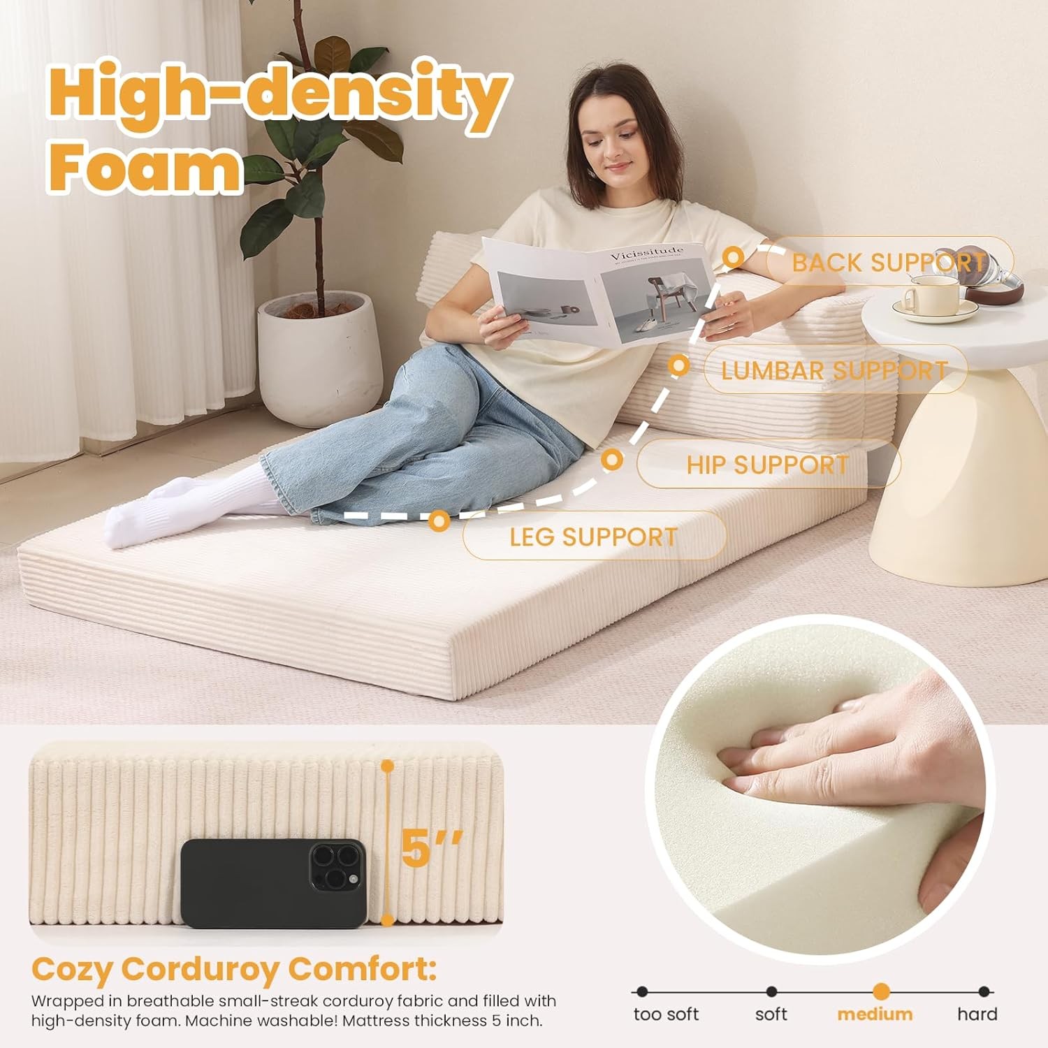 Folding Mattress Full 3 in 1 Convertible Sofa Bed Foldable Couch Bed Floor Couch