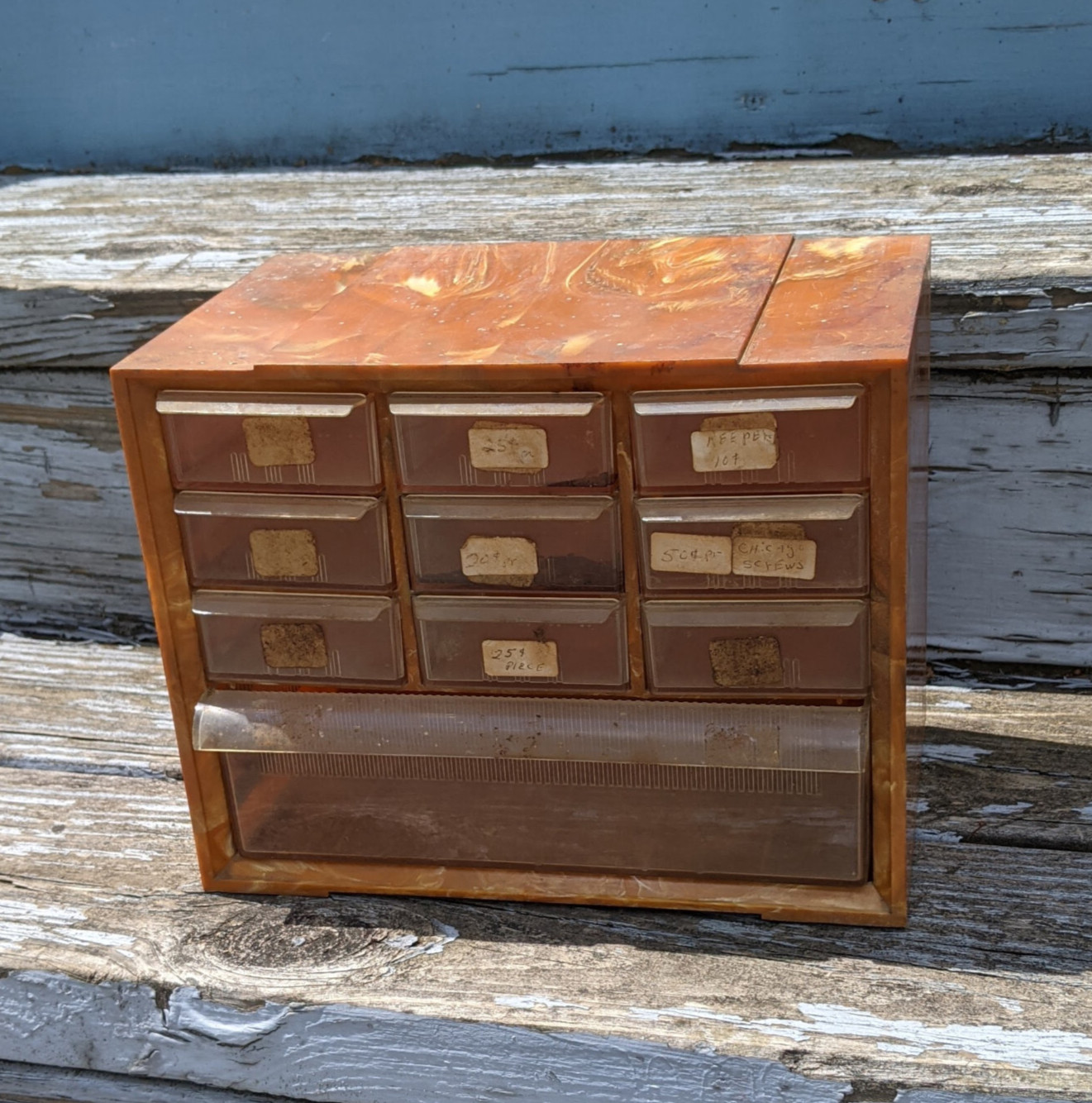 VTG Akro-Mils 10 Drawer Plastic Marbled Swirl Storage Cabinet Organizer Tools