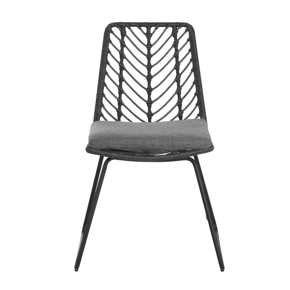 2PC Gray Outdoor Chairs w/ Water-Resistant Cushions - Rattan & Iron