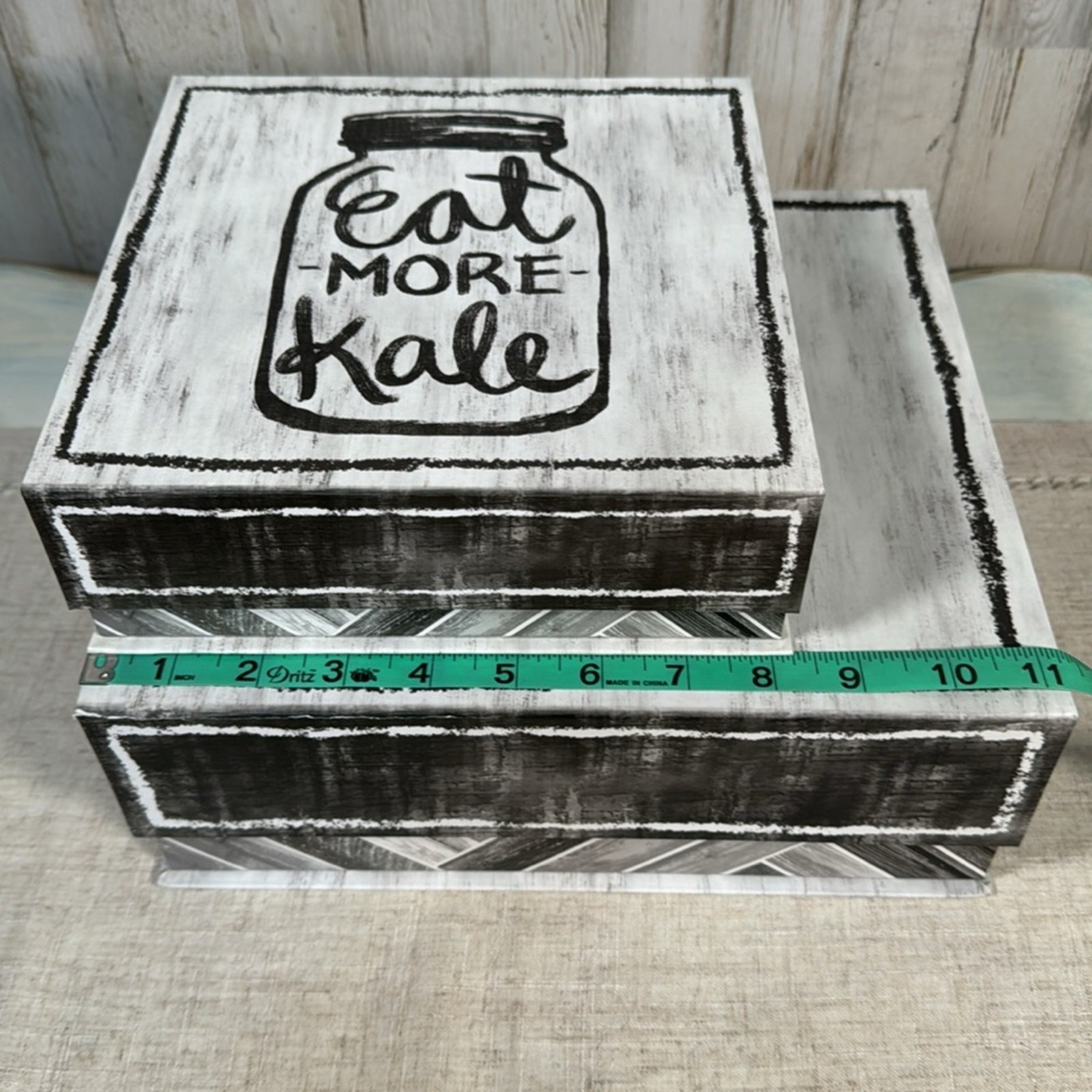 Set of 2 “Eat More Kale” Decor Kitchen Nesting Boxes with Flaws