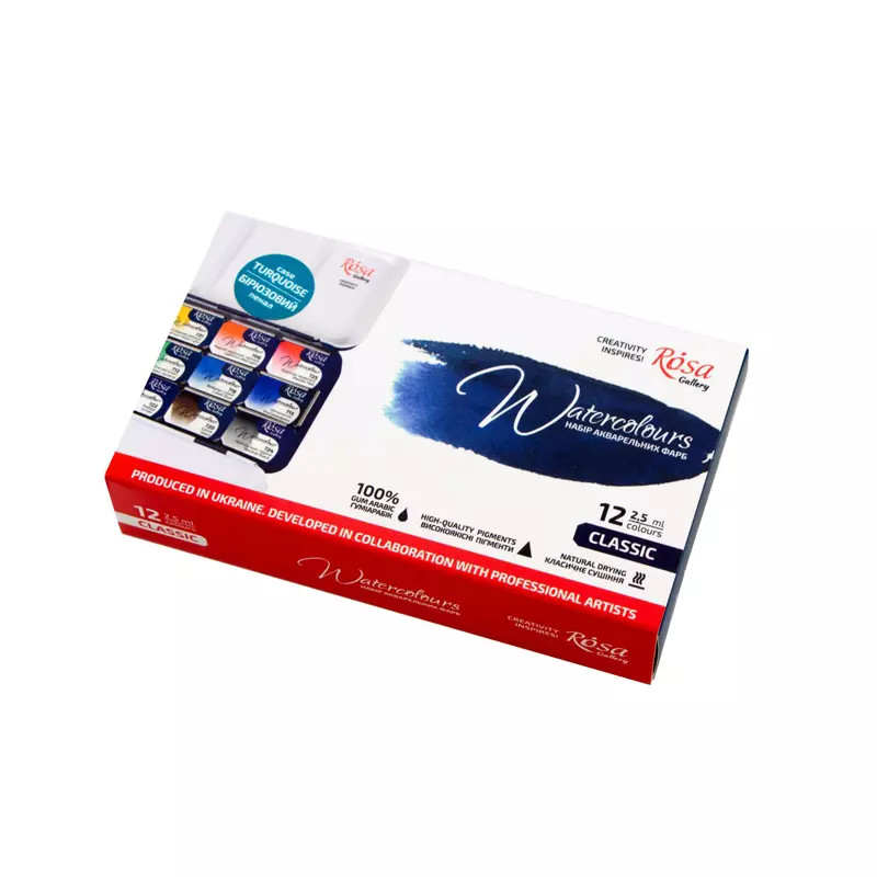 4823098525707 Farby akwarelowe w kostkach classic w metalowej kasetce 12 kolorów