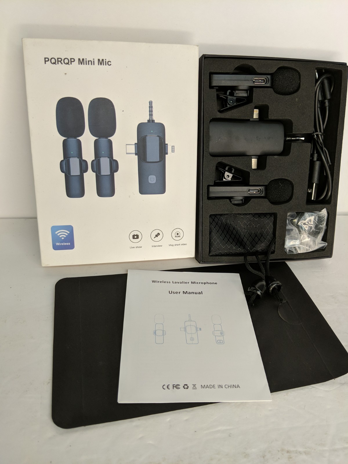 OPEN BOX PQRQP 3 in 1 Professional Wireless Lavalier Microphone