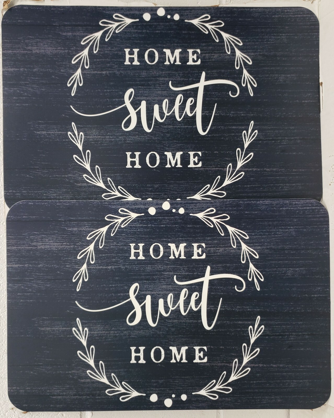 2 NON CLEAR HARD PLACEMATS 12"x18",HOME SWEET HOME, dark navy w/whitish, #2 , GR