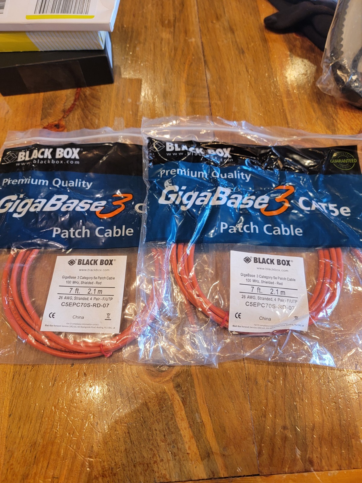 Blackbox Patch Cord Cat5E, 7ft Ethernet Cord, Red, 100 MHz 2pk C5EPC70S-RD-07